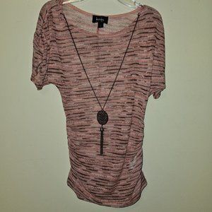 By & By Women's Pink Open Knit See-Thru Top Short Sleeves Round Neck Size L
